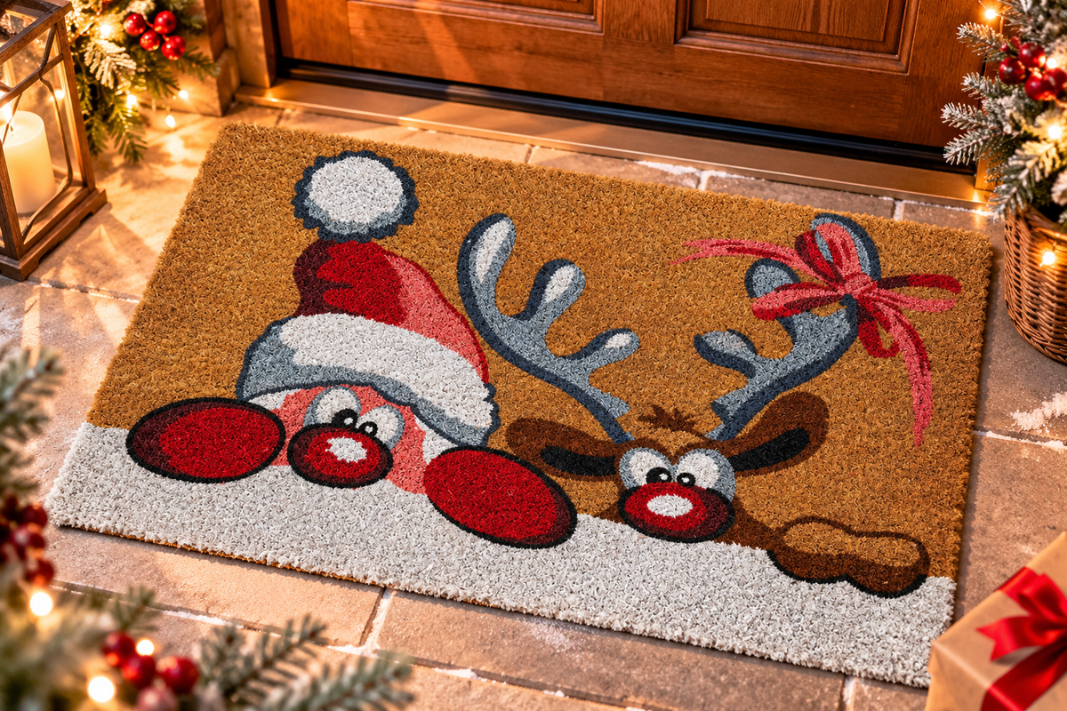 Tappeto Zerbino Natalizio con Babbo Natale e Renna - 45 x 75 cm