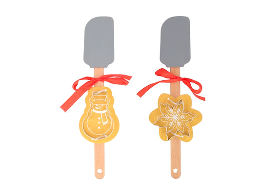 Set 2 Spatole Natalizie H&H in Silicone e Legno con Stampi in Acciaio Inox, Pupazzo di Neve e Fiocco di Neve, Utensili da Cucina