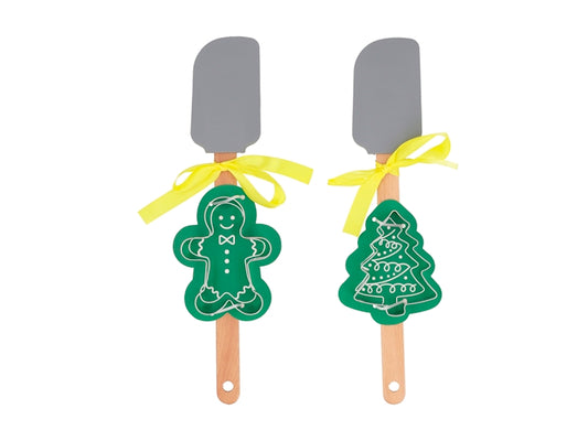 Set 2 Spatole Natalizie H&H in Silicone e Legno con Stampi in Acciaio Inox, Omino Pan di Zenzero e Albero di Natale, Utensili da Cucina
