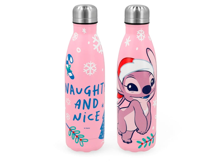Bottiglia Termica Natalizia Stitch H&H 500 ml in Acciaio Inox Rosa, Borraccia con Decorazioni Xmas, Ideale per Bevande Calde e Fredde
