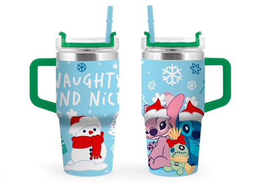 Mug Termica Natalizia Stitch H&H 600 ml in Acciaio Inox, Tazza Termica con Decorazioni Xmas, Ideale per Bevande Calde e Fredde