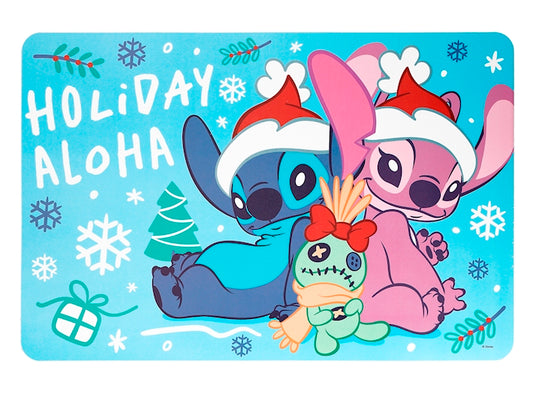 Tovaglietta Natalizia Stitch & Angel Home in rombo Azzurra 45x30 cm in Polipropilene, Tovaglietta Americana con Decorazioni Xmas per Colazione e Pranzo