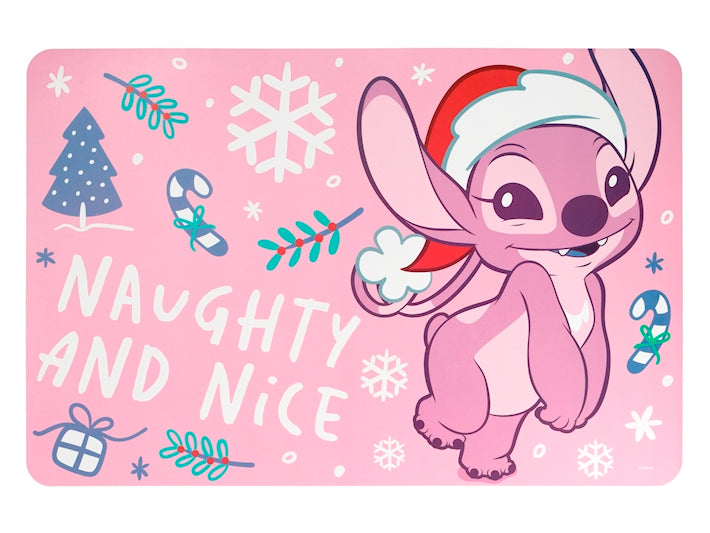 Tovaglietta Natalizia Stitch & Angel Home in rombo Rosa 45x30 cm in Polipropilene, Tovaglietta Americana con Decorazioni Xmas per Colazione e Pranzo