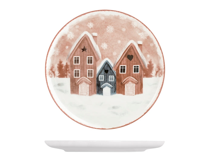 Piatto panettone case innevate in porcellana decorata forma coupe cm 27  Royal Norfolk