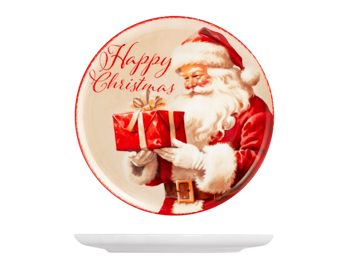 Piatto panettone babbo natale happy in porcellana decorata forma coupe cm 27  Royal Norfolk