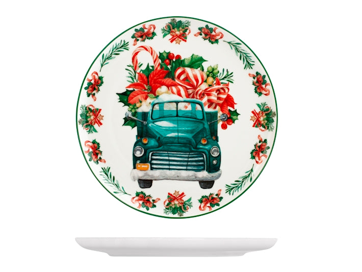Piatto panettone macchina natalizia in porcellana decorata forma coupe cm 27  Royal Norfolk