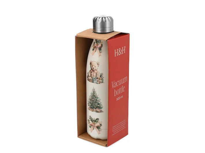 Bottiglia Termica Natalizia H&H Orsacchiotti, in Acciaio Inox 500 ml - Borraccia Bianca
