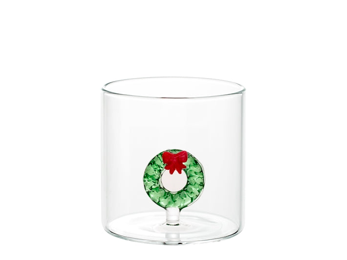 H&H Bicchiere Natalizio Tondo in Vetro Borosilicato 30 cl con Ghirlanda