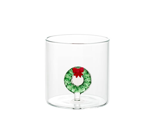 H&H Bicchiere Natalizio Tondo in Vetro Borosilicato 30 cl con Ghirlanda
