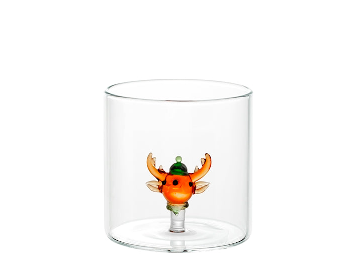 H&H Bicchiere Natalizio Tondo in Vetro Borosilicato 30 cl con Renna