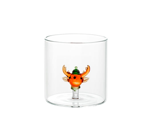 H&H Bicchiere Natalizio Tondo in Vetro Borosilicato 30 cl con Renna
