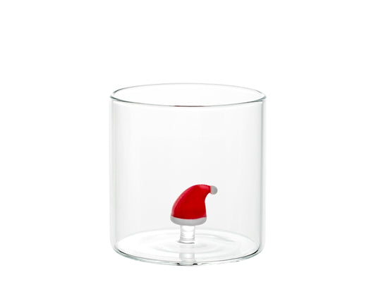 H&H Bicchiere Natalizio Tondo in Vetro Borosilicato 30 cl con Cappello di Babbo Natale