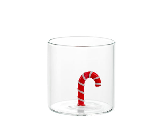 H&H Bicchiere Natalizio Tondo in Vetro Borosilicato 30 cl con Bastoncino di Zucchero