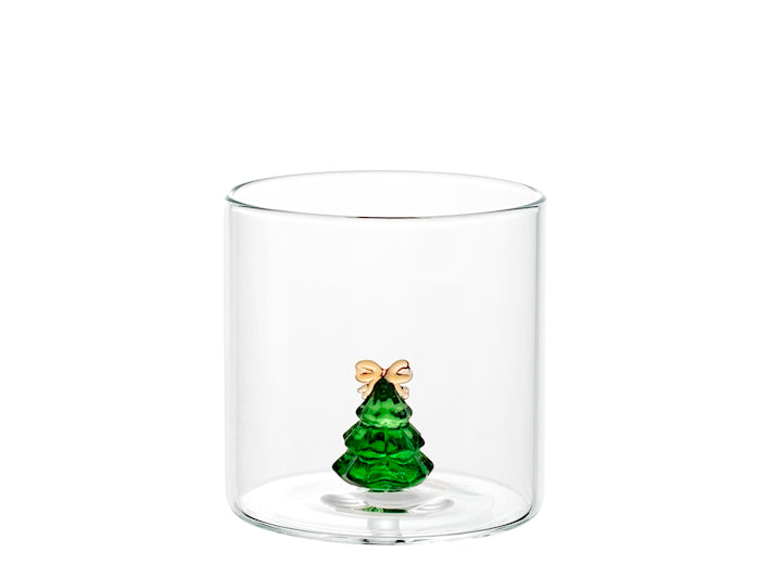H&H Bicchiere Natalizio Tondo in Vetro Borosilicato 30 cl con Albero di Natale