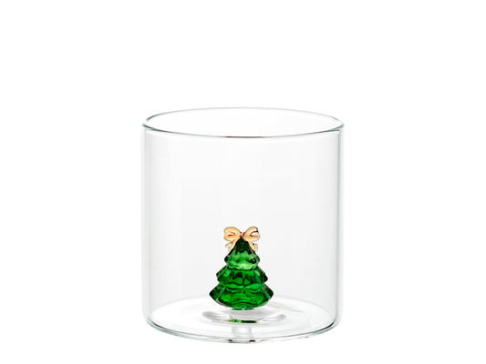 H&H Bicchiere Natalizio Tondo in Vetro Borosilicato 30 cl con Albero di Natale
