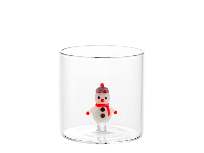 H&H Bicchiere Natalizio Tondo in Vetro Borosilicato 30 cl con Pupazzo di Neve Rosso