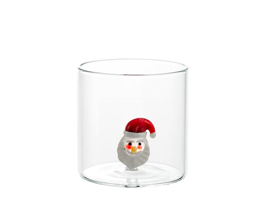 H&H Bicchiere Natalizio Tondo in Vetro Borosilicato 30 cl con Babbo Natale