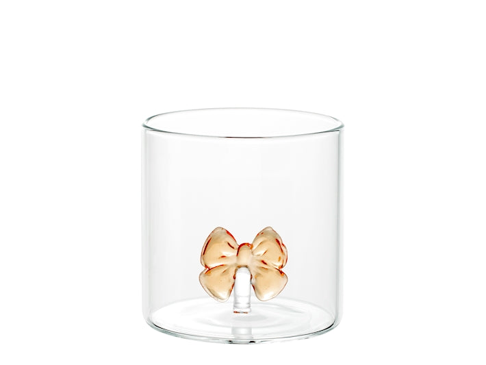 H&H Bicchiere Natalizio Tondo in Vetro Borosilicato 30 cl con Fiocco Dorato