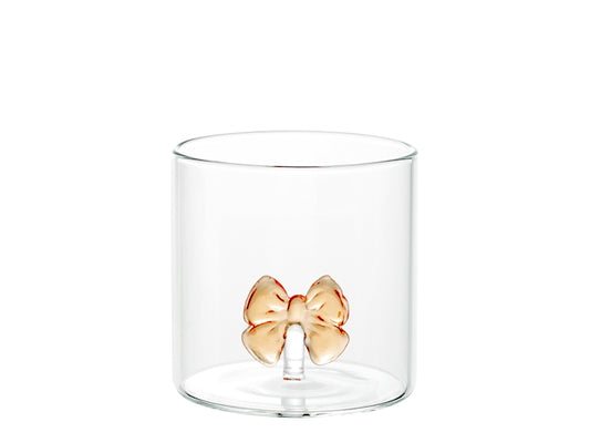 H&H Bicchiere Natalizio Tondo in Vetro Borosilicato 30 cl con Fiocco Dorato