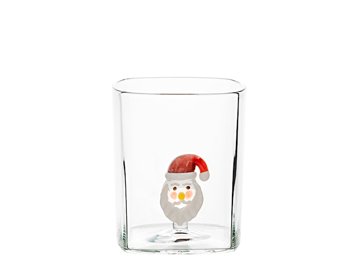H&H Bicchiere Natalizio Quadrato in Vetro Borosilicato 27 cl con Babbo Natale