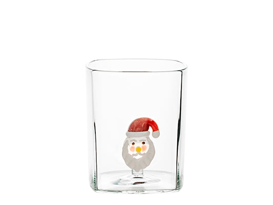 H&H Bicchiere Natalizio Quadrato in Vetro Borosilicato 27 cl con Babbo Natale