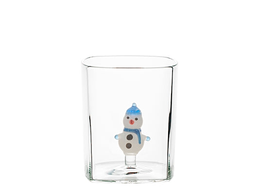H&H Bicchiere Natalizio Quadrato in Vetro Borosilicato 27 cl con Pupazzo di Neve