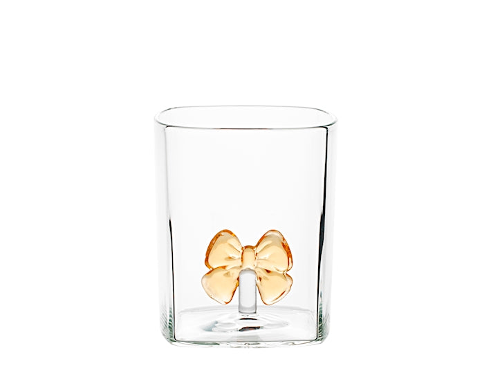 H&H Bicchiere Natalizio Quadrato in Vetro Borosilicato 27 cl con Fiocco Dorato