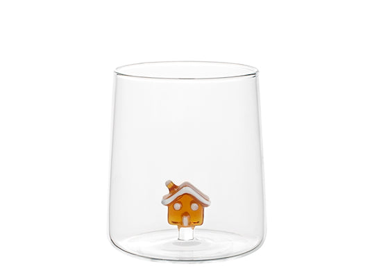 H&H Bicchiere Natalizio Conico in Vetro Borosilicato 48 cl con Casetta di Pan di Zenzero