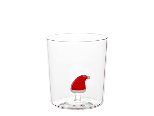 H&H Bicchiere Natalizio in Vetro Borosilicato 35 cl con Cappello di Babbo Natale
