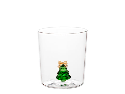 H&H Bicchiere Natalizio in Vetro Borosilicato 35 cl con Albero di Natale