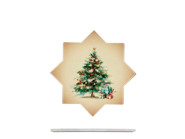 H&H Sottopentola Natalizio in Ceramica e Sughero a Forma di Stella, Decorazione Albero di Natale