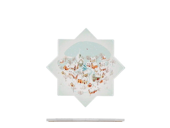 H&H Sottopentola Natalizio in Ceramica e Sughero a Forma di Stella, Decorazione Villaggio Innevato