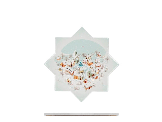 H&H Sottopentola Natalizio in Ceramica e Sughero a Forma di Stella, Decorazione Villaggio Innevato