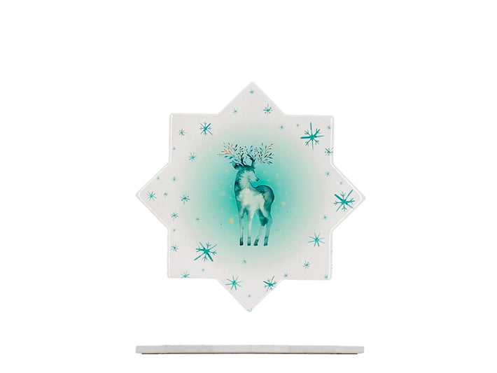 H&H Sottopentola Natalizio in Ceramica e Sughero a Forma di Stella, Decorazione Renna e Fiocchi di Neve