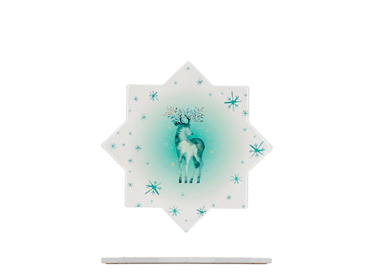 H&H Sottopentola Natalizio in Ceramica e Sughero a Forma di Stella, Decorazione Renna e Fiocchi di Neve