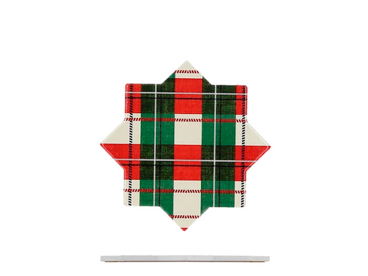 H&H Sottopentola Natalizio in Ceramica e Sughero a Forma di Stella, Fantasia Scozzese Rossa e Verde