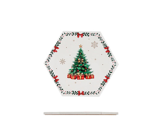 H&H Sottopentola Natalizio in Ceramica e Sughero a Forma Esagonale, Decorazione Albero di Natale con Regali