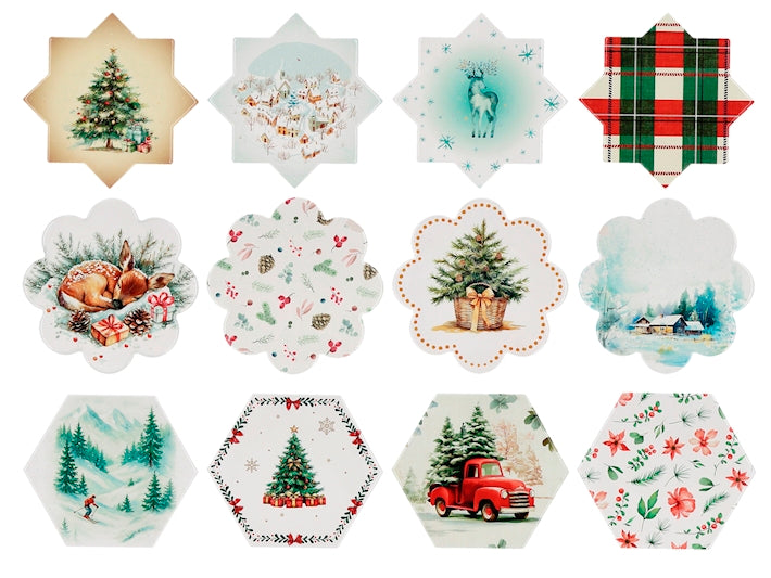 H&H Sottopentola Natalizio in Ceramica e Sughero a Forma di Stella, Decorazione Villaggio Innevato