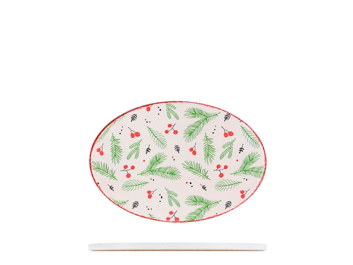 H&H Sottopentola Ovale in Ceramica 13x19 cm, Decorazione con Agrifoglio