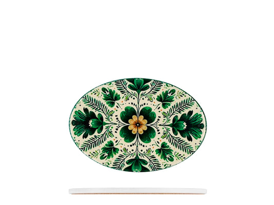H&H Sottopentola Ovale in Ceramica 13x19 cm, Decorazione Floreale Verde