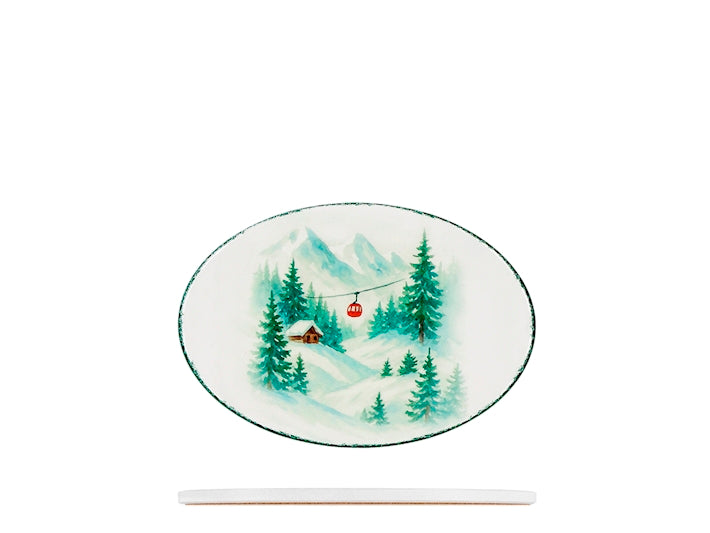 H&H Sottopentola Ovale in Ceramica 13x19 cm, Bosco e Montagne Innevate