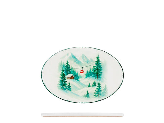 H&H Sottopentola Ovale in Ceramica 13x19 cm, Bosco e Montagne Innevate