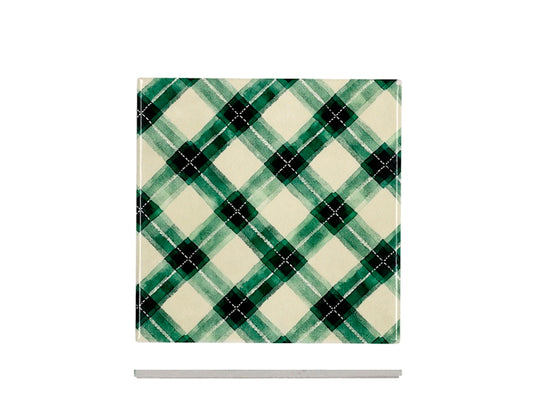 H&H Sottopentola Quadrato Natalizio in Ceramica 20 cm, Fantasia Scozzese Verde