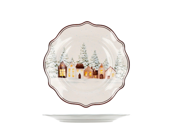 Home in Rombo Piatto Panettone Natalizio Villaggio Innevato 26,5 cm