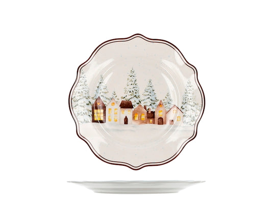 Home in Rombo Piatto Panettone Natalizio Villaggio Innevato 26,5 cm
