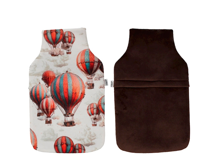 H&H Borsa Acqua Calda Dream 1,8 Litri con Rivestimento in Pile, Fantasia Mongolfiere