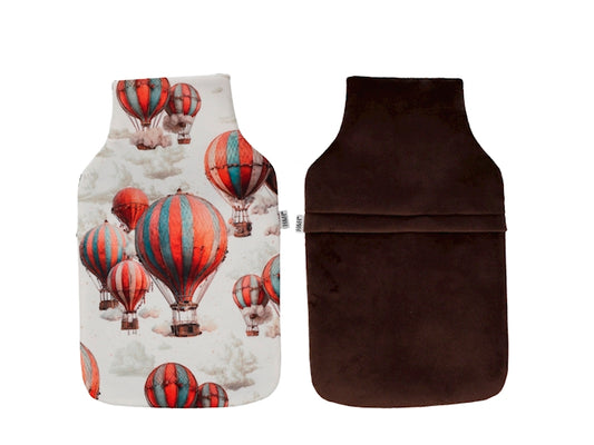H&H Borsa Acqua Calda Dream 1,8 Litri con Rivestimento in Pile, Fantasia Mongolfiere