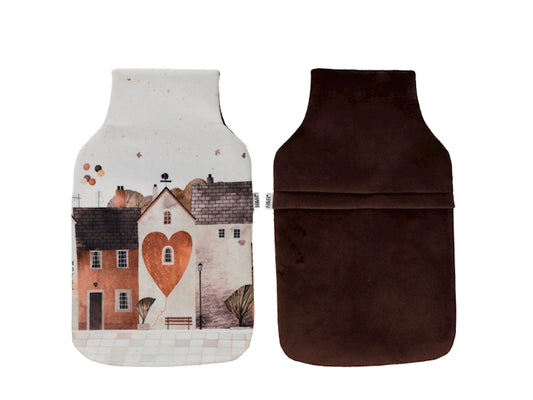 H&H Borsa Acqua Calda Dream 1,8 Litri con Rivestimento in Pile , Fantasia Casette con Cuore