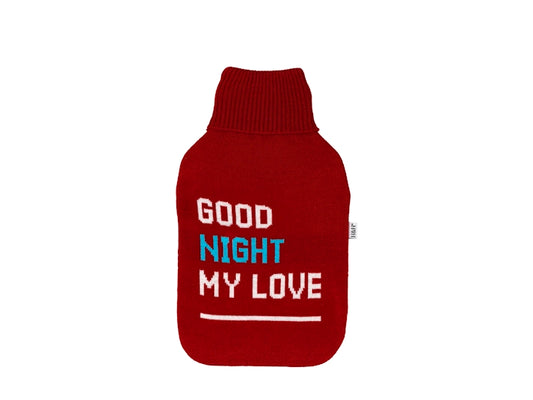 H&H Borsa Acqua Calda 1,8 Litri con Rivestimento in Maglia Rossa, Good Night My Love