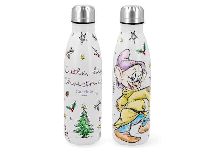 H&H Bottiglia Termica Nano Cucciolo di Biancaneve in Acciaio Inox 500 ml, Borraccia Termica Natalizia